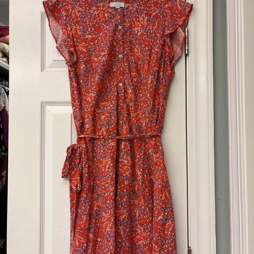 LOFT Red and Blue Floral Mini Dress
